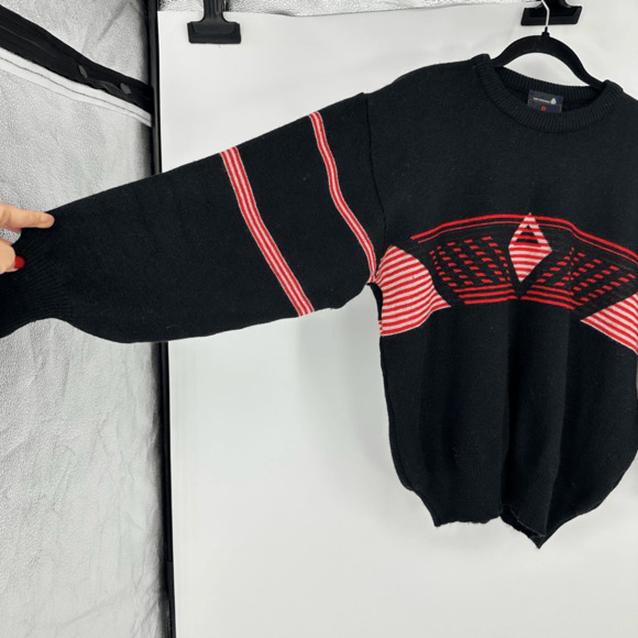 Vintage 80s Demetre Mens M Ski Sweater Wool Black Red Diamond Retro Preppy - Picture 10 of 12